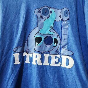New Disney STITCH Tee Shirt “I TRIED” Large A106 Excellent Comfy Fun